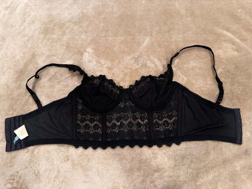 Marciano Black Beaded Lace Corset Bustier Top Strapless Y2K Glam Evening 32A - Picture 4 of 8